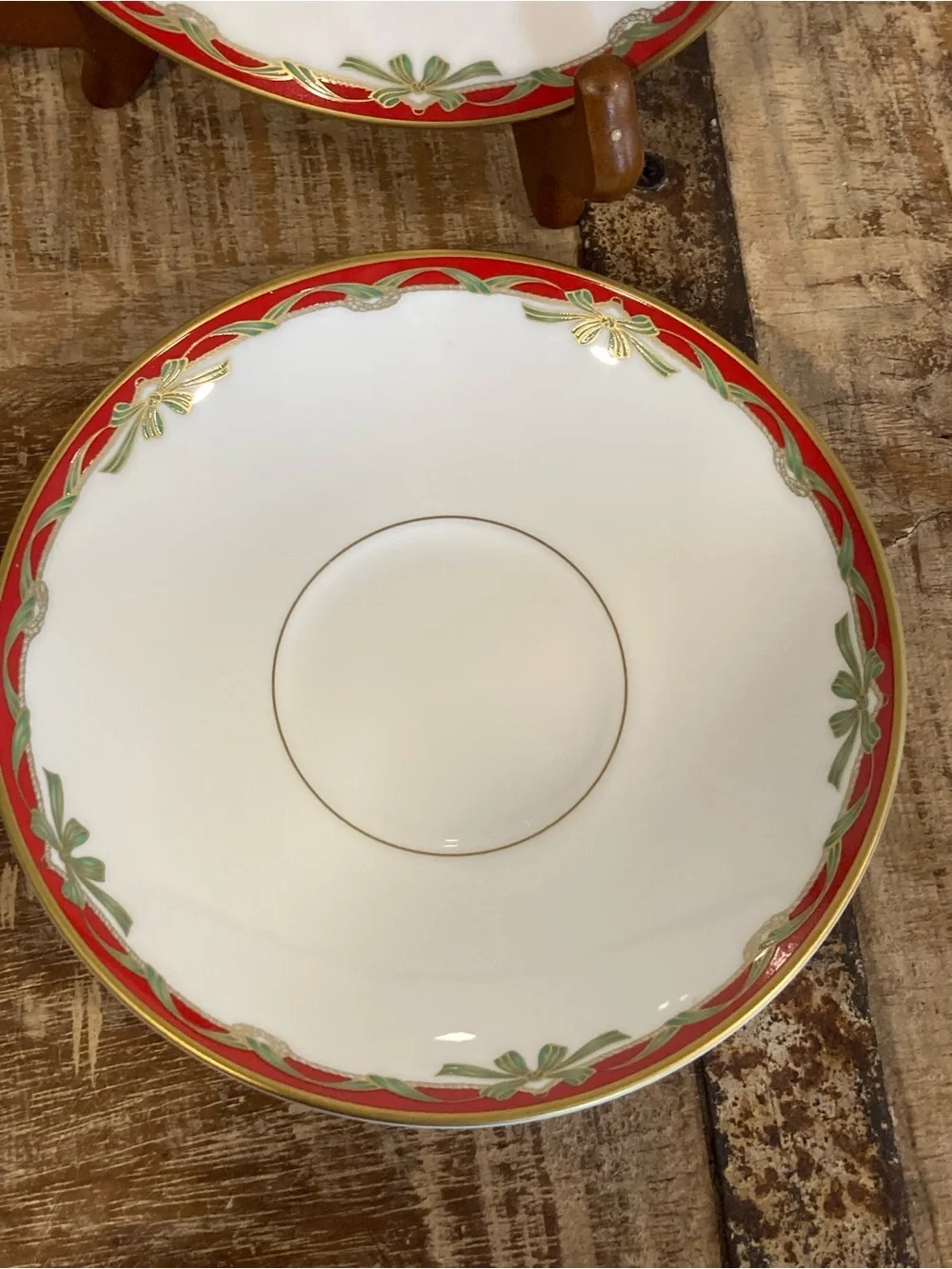 4 Saucers Waterford Fine China Holiday Ribbons Christmas
